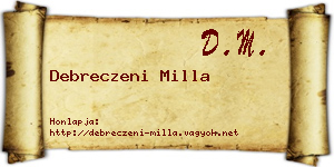 Debreczeni Milla névjegykártya